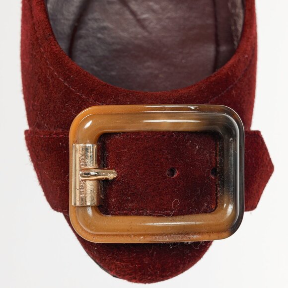 Burberry Leygreen Mahogany Red Suede Trench Buckle Ballerina Flats - Picture 8 of 13